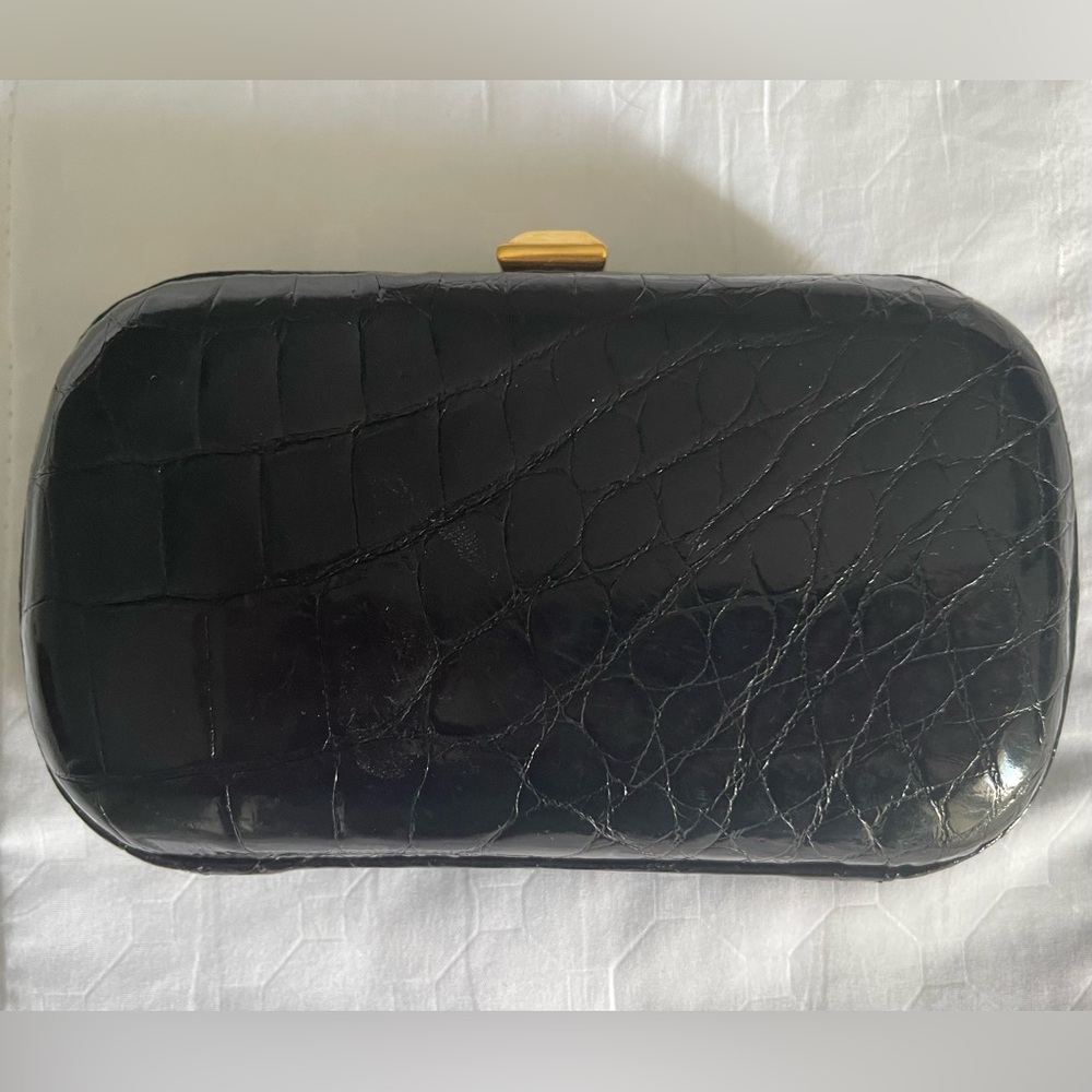 $3K VINTAGE BOTTEGA VENETA GENUINE ALLIGATOR MINODIER CLUTCH IN BLACK